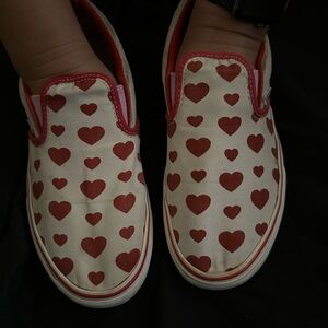Vintage Vans  Slip-On Hearts Canvas Shoes - Red/White